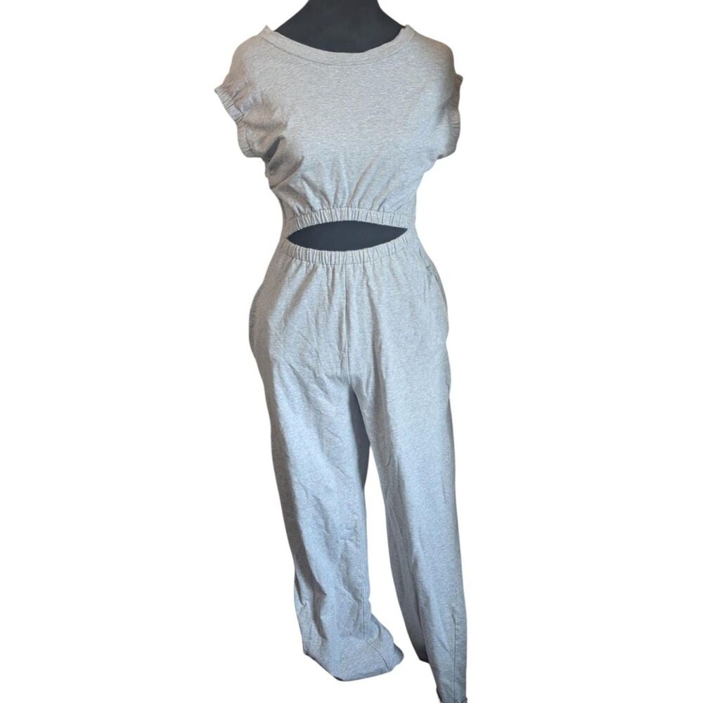 Free People Movement Gray XS Heat Wave Cut Out Jumpsuit Wide Leg Athletic Lounge